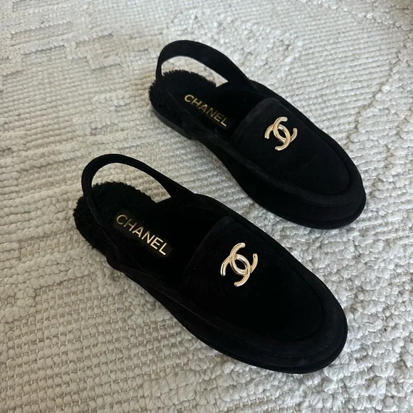 CHANEL Shoes Chanel 25a Slingback Suede Sherpa Loafers Poshmark